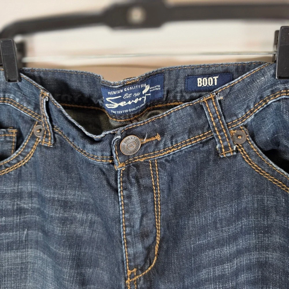 Seven7 Mens Bootcut‎ Jeans Dark Wash Blue Denim Studded Flap Pocket 40x32